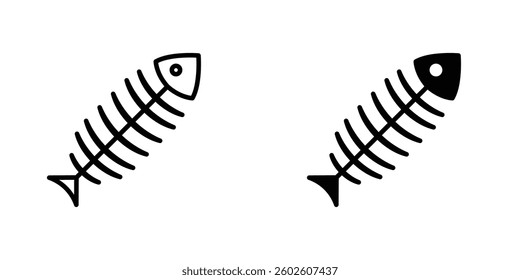 Fish bones flat Icons in line outline and flat solid style on white background