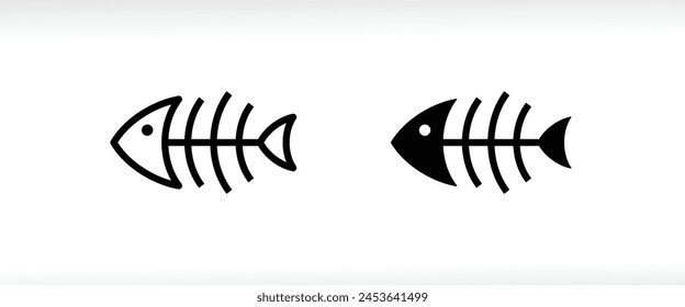 fish bones icon animals food, spine line and flat icons set, editable stroke isolated on white, linear vector outline illustration, symbol logo design style