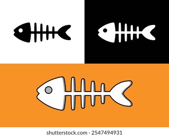 Colección de símbolo de hueso de pescado, icono de salmón de Vector de hueso de pescado, diseño de ilustración de doodle de símbolo de dibujos animados de atún