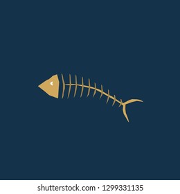 Fish bones icon, fish bones symbol. Flat vector sign isolated on blue background. Simple vector illustration for graphic and web design.