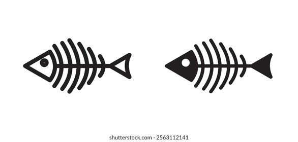 Fish bones icons in black line and filled versions