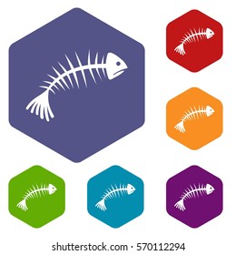 Fish bones icons set rhombus in different colors isolated on white background