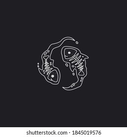 Fischknochen-Illustration. Einzeilige, vektorbearbeitbare Farbe.