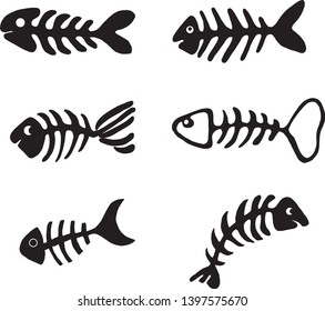 Fish bones isolated on white background. Fishbone silhouettes vector illustration.