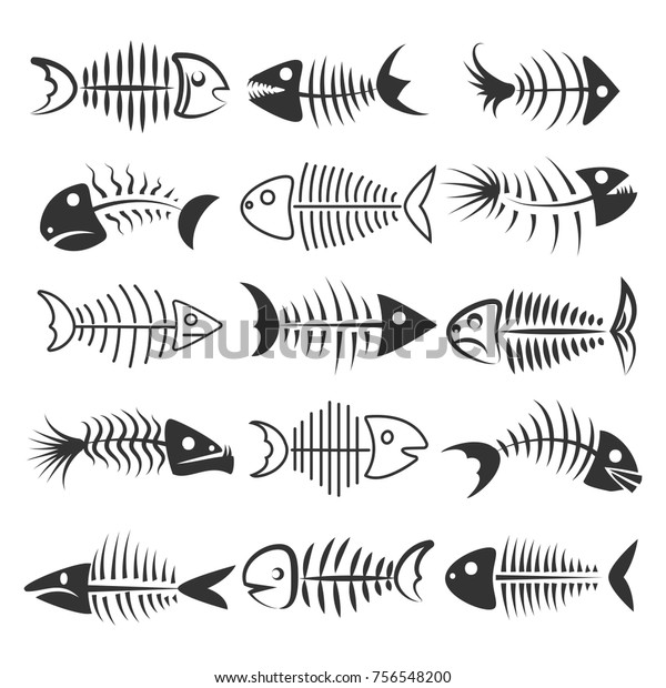 白い背景に魚の骨 魚の骨シルエットベクターイラスト のベクター画像