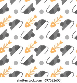 Fish Bones And Mouse Seamless Pattern Abstract Animal Ornament Flat Vector Illustration
