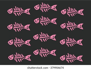 Fish bones on black for print, ceramics, textile