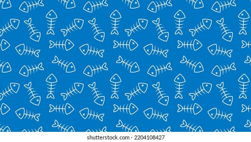 Fish Bones Pattern Background. Fish Bones Skeleton Art Symbol Cartoon Vector. Sea Food Restaurant Isolated Sign Simple Clean Dead Fish Logo.