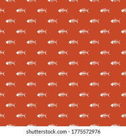 Fish bones Seamless pattern. Fish skeleton doodle, Hand drawn Cartoon Vector illustration.