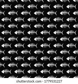 Fish bones Seamless pattern. Fish skeleton doodle, Hand drawn Cartoon Vector illustration.