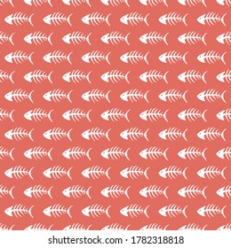 Fish bones Seamless pattern. Fish skeleton doodle, Hand drawn Cartoon Vector illustration.