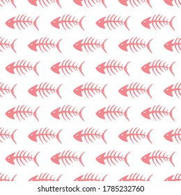 Fish bones Seamless pattern. Fish skeleton doodle, Hand drawn Cartoon Vector illustration.