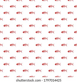 Fish bones Seamless pattern. Fish skeleton doodle, Hand drawn Cartoon Vector illustration.