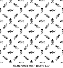 Fish bones Seamless pattern. Fish skeleton doodle, Hand drawn Cartoon Vector illustration.