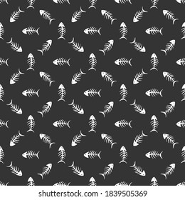 Fish bones Seamless pattern. Fish skeleton doodle, Hand drawn Cartoon Vector illustration.