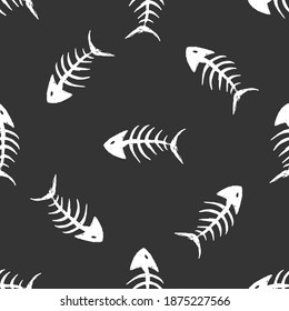 Fish bones Seamless pattern. Fish skeleton doodle, Hand drawn Cartoon Vector illustration.