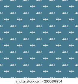Fish bones Seamless pattern. Fish skeleton sketch, Hand drawn Cartoon Vector illustration.