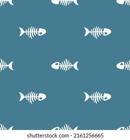 Fish bones Seamless pattern. Fish skeleton sketch, Hand drawn Cartoon Vector illustration.