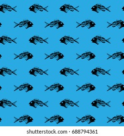 fish bones silhouette continuous pattern vector