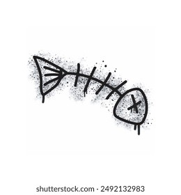 Fish bones spray painted black on white. Fishbone symbol. isolated on white background. vector illustration