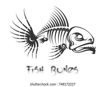 Fish bones tattoo. Aggressive toothy fish leftovers vector illustration