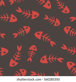  fish bones.Vector seamless pattern. Endless texture can be used for wallpaper,printing on fabric, paper, scrapbooking. 
