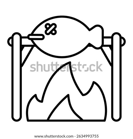 Fish bonfire outline icon isolated on white background