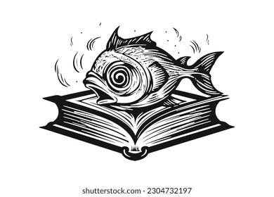 Fish Book Minimal Vector Logo Design Tshirt Sublimation Illustration Tattoo Art