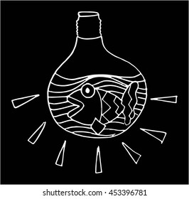 a fish in the bottle on black background