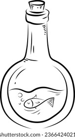 Fish in bottle tattoo , illustration, vector on a white background.