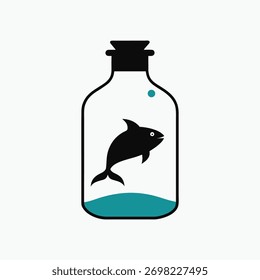peixe em uma garrafa fundo branco 