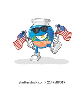 Fish Bowl American Youth Cartoon Mascot Vector