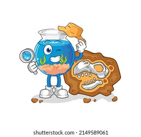 fish bowl archaeologists with fossils mascot. cartoon vector