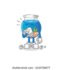 fish bowl blowing nose character. cartoon mascot vector