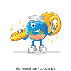 fish bowl carry the key mascot. cartoon vector