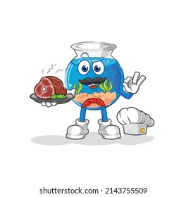 fish bowl chef with meat mascot. cartoon vector