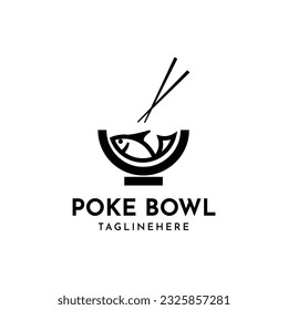 Fish with Bowl and Chopsticks for Poke Bar or Sushi Logo design inspiration