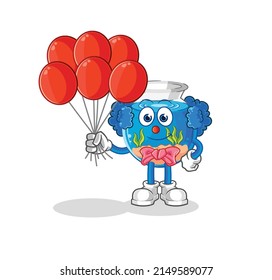 fish bowl clown with balloons vector. cartoon character