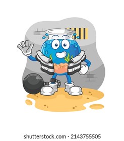 fish bowl criminal in jail. cartoon character