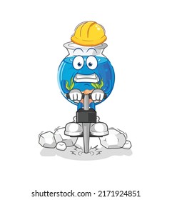 fish bowl drill the ground cartoon character vector