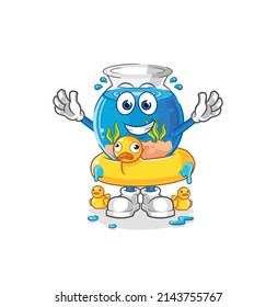 fish bowl with duck buoy cartoon. cartoon mascot vector