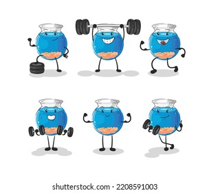 fish bowl exercise set character. cartoon mascot vector