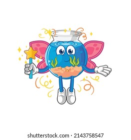fish bowl fairy with wings and stick. cartoon mascot vector