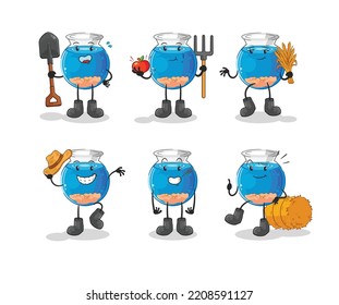 fish bowl farmer group character. cartoon mascot vector