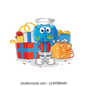 fish bowl give gifts mascot. cartoon vector