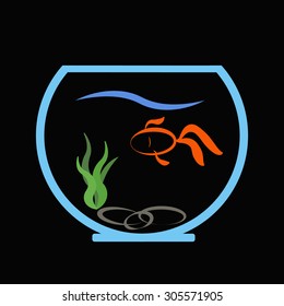 Fish bowl with a goldfish abstract vector concept