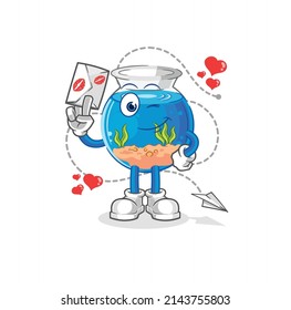 fish bowl hold love letter illustration. character vector
