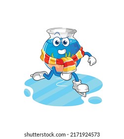 fish bowl ice skiing cartoon. character mascot vector