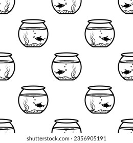 Icono Del Tazón Del Pescado Patrón Sin Maravilla, Forma De Ball Acuario Vector Ilustración De Arte