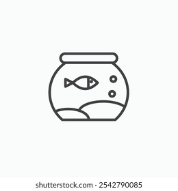 Fish bowl icon in thin outlined.